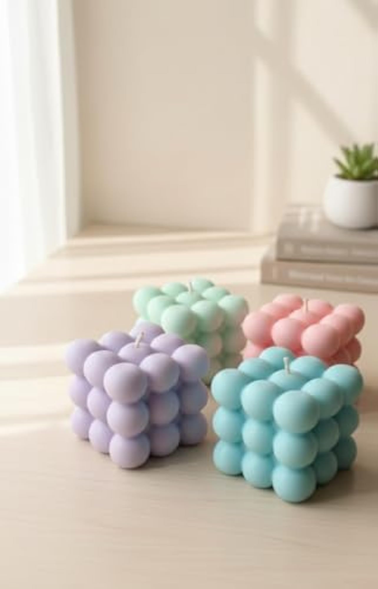 Decorative Bubble Cube Candles, Set of 2