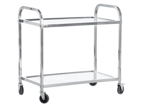 Stainless Steel Catering Trolley, Rolling Kitchen Utility Serving Cart on Swivel Locking Castors for Catering, Kitchens, Hotels, Restaurants (2 Tier)