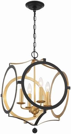 Crystorama Odelle 4 Light Black + Antique Gold Chandelier