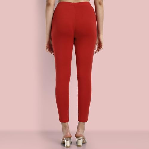 Image of ONE SKY Women Ankle Length Leggings | Premium Cotton Modal Spandex Blend | High Waist Stretchable & Bio-Washed Fabric | Colour-Lock | Ethnic Leggings for Women