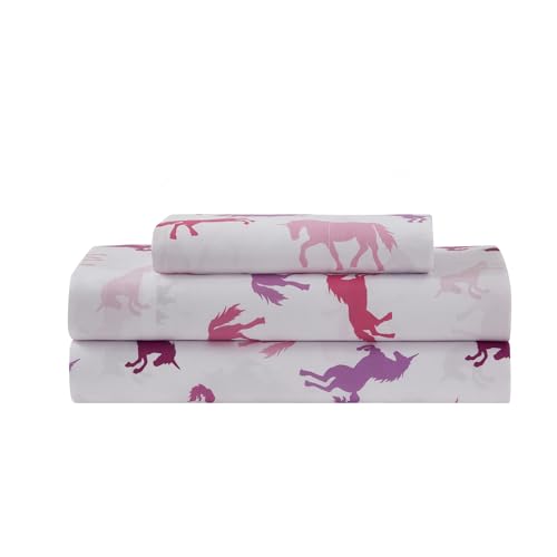 Image of Kids Bedding Set Bed in a Bag for Boys and Girls Toddlers Printed Sheet Set and Comforter, Twin, Unicorn Forever