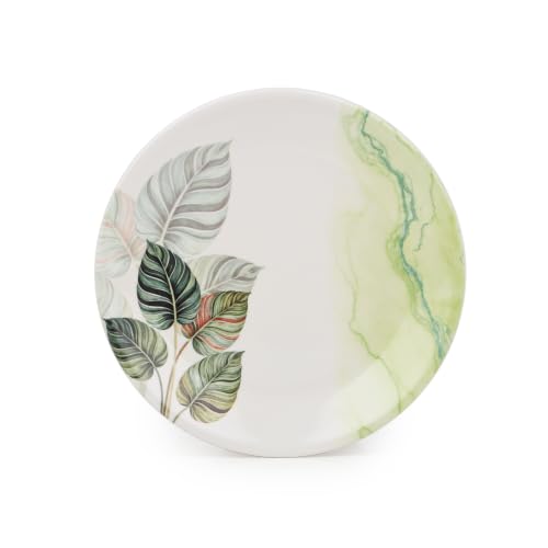 Image of Golden Fish Melamine Round Dinner Set of 18 (6 Plates + 6 Veg Bowls + 6 Half Plates) | Teal Floral Print | Unbreakable, Dishwasher & Microwave Safe