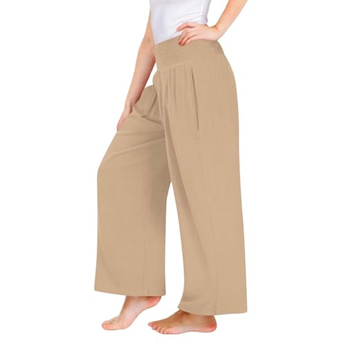 Girls Linen Palazzo Pants Summer Boho Wide Leg High Waist Casual Pant Beach Travel Youth Softball Pants for Girls2