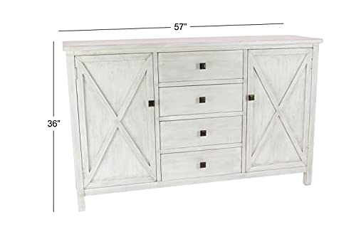 Deco 79 Farmhouse Wood Rectangle Buffet, 57" X 17" X 35", White #TOP2