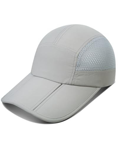 GADIEMKENSD Gorra de béisbol con Visera Larga para Hombre y Mujer, Visera Plegable y Malla Transpirable, Gorra UV de Verano para Deportes al Aire Libre, compacta, para Golf, Senderismo, Gris Claro