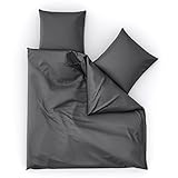 Wolkenfeld Mako Satin Bettwäsche 200x220 - 100% Baumwolle - Traumhaft weiche Bettwäsche-Sets - 1x Bettbezug 200x220cm + 2X Kissenbezug 80x80 - Anthrazit Grau
