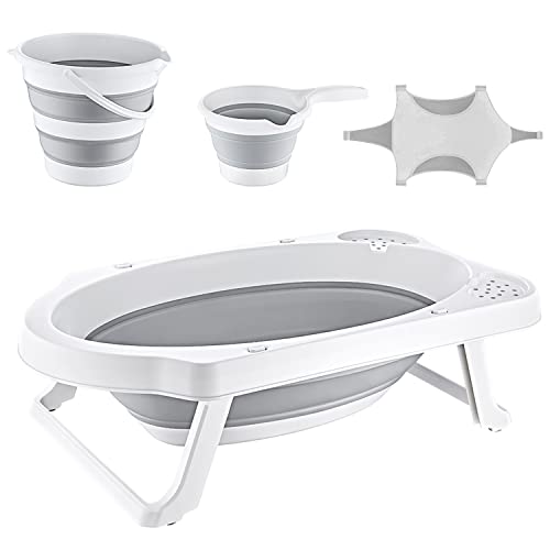 Bebek Küveti 4'lü Set, Katlanabilir Bebek Yıkama Küveti, Kova, Maşrapa ve File
