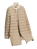 Leichte weiße Entendaunenjacke für Damen, lang, lässig, schmal, einfarbig, khaki, XXL