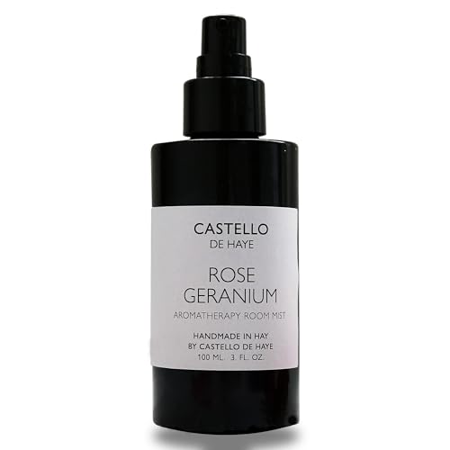 Castello de Haye, Rose Geranium Room Spray, 100ml, Natural Uplifting Essential Oil Mist, Room Freshner and Odour Eliminator