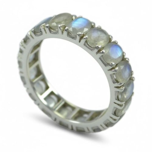 Image of 55Carat Choose Your Color Natural Gemstone Sterling Silver Band Ring Birthstone Friendship Love Size 5-13