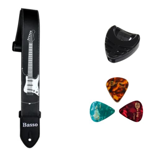 Alça Correia para violão guitarra SF30 estampa guitarra basso Kit palheta