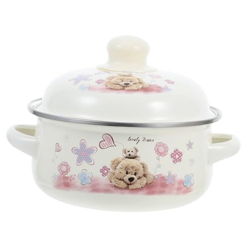 LIGIGWASH 1 Pieza Olla Esmaltada Retro de Doble Asa Cocción Cacerola de Sopa con Olla de Estofados y Aleatorio Utensilios de Cocina Duraderos