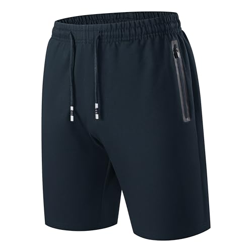 Image of HCSS Mens Shorts Casual Sports Shorts Summer Elasticated Waist with Zip Pockets(Blue-XL)