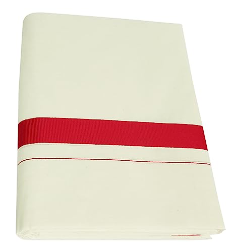 Image of Mens Thick Border 100% Cotton Cream Dhoti 4.0 Meters Double Mundu /Vesti