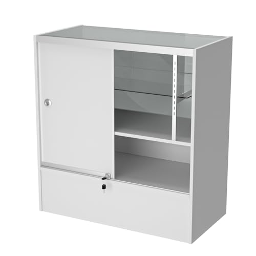 WISDOMFUR 3 Ft Display Showcase, 36\" D x 18\" W x 38\" H, Half Vision (White) - Thumbnail 3
