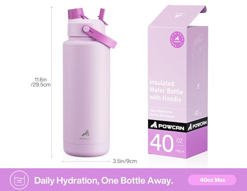 Image of POWCAN 40 oz Insulated Water Bottle with 2-in-1 Straw and Spout Lid, Keep Cold 24H, Leak-Proof, BPA-Free, Double Wall Stainless Steel Water Bottle for Sports, Travel, Gift, School (Heirloom Garden)