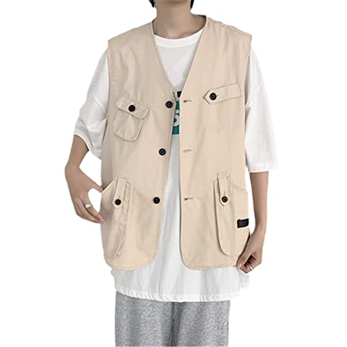 Chaleco hip-hop para hombre ropa de verano caqui estilo urbano de moda japonesa talla M