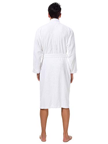 Sioro Mens Terry Robes Big And Tall Cotton Kimono Towel Bathrobe Fuzzy Soft Long Bath Robes Spa Hotel Hot Tub Calf Length Long Sleeves Housecoat, Pure White X-Large #TOP1