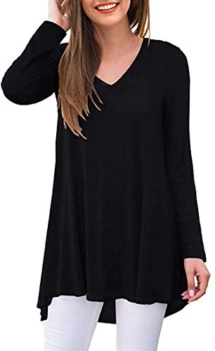 POPYOUNG Women's Long Sleeve Tunic Tops Fall Shirts to Wear with Leggings Loose Fit Dressy V-Neck Blouse M-5XL