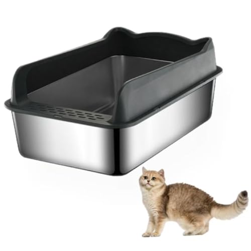 ORCHID MStainless Steel Cat Litter BoxMetal Kitty Litter Box with High Wall Sides Enclosure for Big and Small Cats Odor Control Easy Clean Non-Sticky Anti-Leakage
