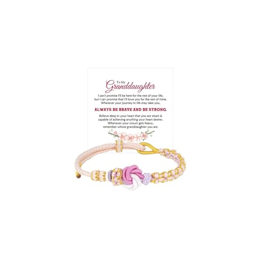 Image of Granddaughter Bracelet for Women, Cute Pink Peach Blossom Knot Bracelet from Grandma Trendy Handmade Braided Charms Bracelets Holiday Jewelry Gifts