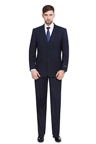 P&L Men's 3-Piece Classic Fit Dress Suits Two Button Tuxedo Blazer Jacket Tux Vest & Pants Set Navy