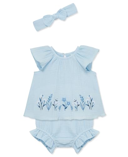 Little Me Clothes for Baby Girls' Gauze Sunsuit and Headband Set, 3-12 Months3