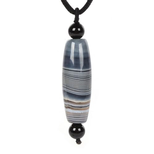 Justinstones 40mm Healing Black Banded Agate Cylinder Tube Dzi Drum Pendant Bead Jewelry Necklace 22 Inch