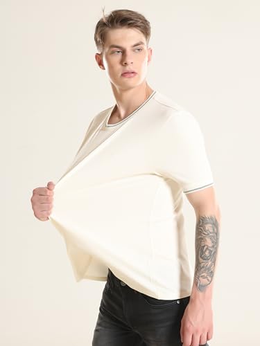 Image of TURMS Men's Ice Cool Tech Round Neck T-Shirt, Odor Control, Stretchable & Breathable, Cotton Rich Fabric, Half Sleeve