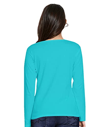 Image of Pooplu Women's Regular Fit Plain V Neck Full Sleeves Multicoloured 100% Cotton Pootlu T Shirt. Stylish, Casual Tshirts