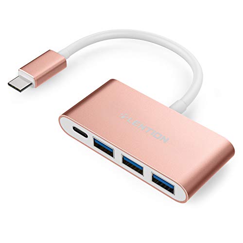 lention Hub 4-en-1 du Type C avec 3 USB 3.0, Bloc d'alimentation Compatible avec Mac Air 2020-2018 MacBook Pro 13/15/16 Etc. Adaptateur USB-C avec Multiport - (C13SE,Or Rose)