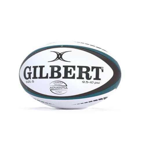 Balón de rugby Gilbert Advantia talla 5 en color blanco verde y negro para partidos