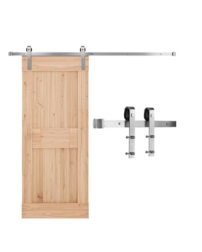 VEVOR Kit de Herrajes para Puerta Corrediza de Granero 2 m Riel de Acero al Carbono para Una Sola Puerta Ancho de 91,44-101,6 cm Espesor de 34,92-44,45 mm Carga de 150 kg para Hogar, Plata Mate