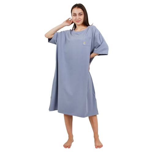 OCCIENTEC Camisón de Talla Grande para Mujer Camisones Mujer Largo de Algodón Ropa de Salón Suave Azul,XXXXL