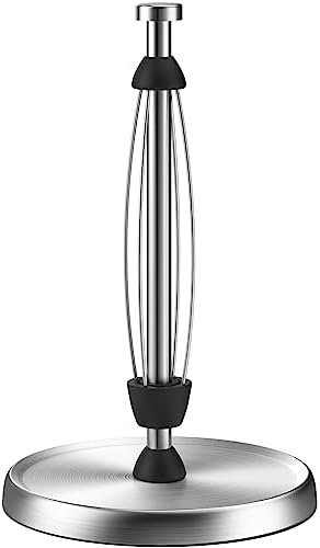 Paper Towel Holder Countertop, One-Handed Tear, Stainless Steel, Weighted Base, Silver, Paper Towel Roll Holder Stand with Ratchet Mechanism for Kitchen Bathroom Farmhouse Essentials Decor Accessories