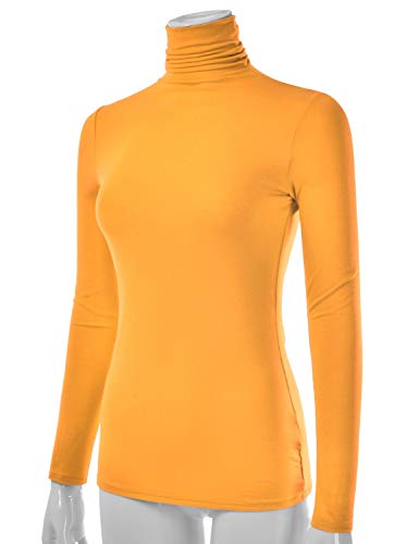 EIMIN Women's Long Sleeve Turtleneck Lightweight Pullover Slim Shirt Top Mustard S - Thumbnail 4