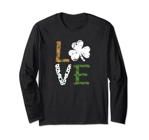 Día de San Patricio Camiseta Shamrock St Pattys Love Mujeres Niños Manga Larga