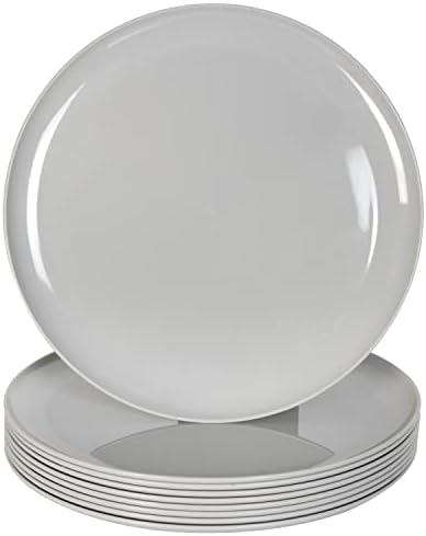Youngever 9 Pack 25CM Re-usable Plastic Plates, Large Plates, Dinner Plates, Set of 9 (Grey Color)