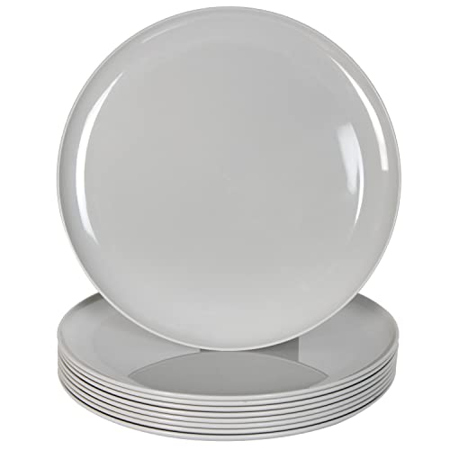 Youngever 10 Inch Plastic Plates, Large Plates, Dinner Plates, Microwave Safe, Dishwasher Safe, Set of 9 (Grey Color)