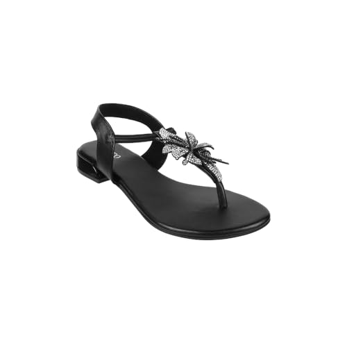 Image of Metro Women Synthetic Floral Embellished Flat Sandal
