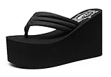 Saichi Women's Wedges Flip Flops High Platform Fashion Slipper Summer Beach Thong Black 8