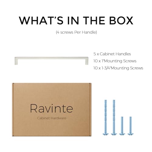 Image of Ravinte 5 Pack 10 Inch Solid Square Cabinet Pulls - Brushed Nickel Handles for Kitchen Cabinets & Drawers