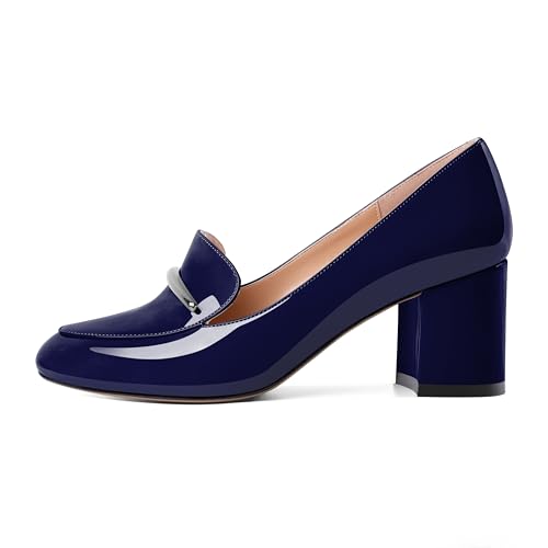 Image of Eldof Women's Pumps Block Heel Round Toe Slip On Chunky Loafer Heel Dress Shoes Pumps for Women 2.5 Inches