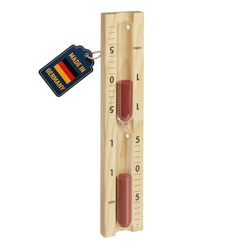TFA Dostmann Reloj de Arena analógico para Sauna de 15 Minutos, 40.1058.11, de Materiales Resistentes al Calor, Pino y Cristal, Accesorio para Sauna, Arena roja, marrón