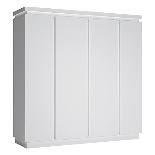 Lomadox Schlafzimmer Komplett Set, 5-teilig, mit 160cm Bett, 2 Nachttische, 4-türiger Kleiderschrank in weiß Hochglanz – Bild 5