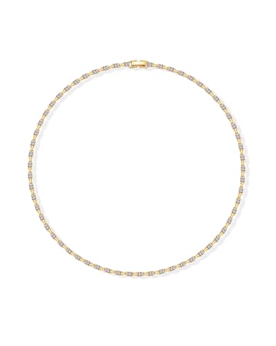 PAVOI 14K Gold Plated Simulated Diamond Tennis Necklaces for Women - Classic Tennis Chain - Timeless Station Round and Pear Cubic Zirconia Stones Choker Necklace3