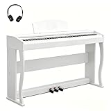 Bonnlo Digitalpiano mit 88 gewichteten Tasten, E-Piano Keyboard mit 3-Pedal-Einheit für Anfänger, MIDI-USB, Doppel-Bluetooth, LCD-Display, Stereolautsprechern, 800 Klänge und 200 Rhythmen, Weiß