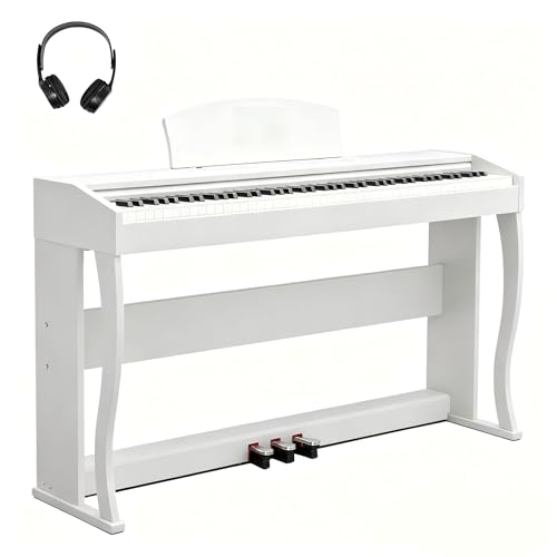 Bonnlo Digitalpiano mit 88 gewichteten Tasten, E-Piano Keyboard mit 3-Pedal-Einheit für Anfänger, MIDI-USB, Doppel-Bluetooth, LCD-Display, Stereolautsprechern, 800 Klänge und 200 Rhythmen, Weiß