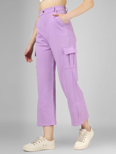 Image of Women's Cargo Pants High Waisted Baggy Wide Leg Cargo Trousers Casual Loose Fit 4 Pocket Utility Streetwear Fashion Work Bottoms, White Black Pink Lavender Beige Brown