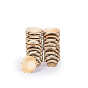 50 2oz Disposable Round Palm Cups – Bowls – Better Than Bamboo or Wood Bowls. Heavy Duty, 100% Compostable & Biodegradable Eco Friendly Party Ramekins (2 oz)